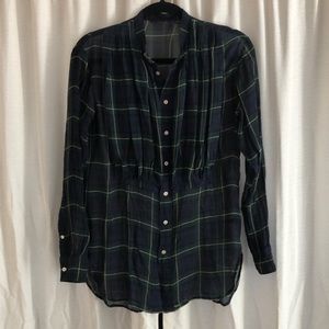Sheer Dark Plaid Tartan Blouse Shirt